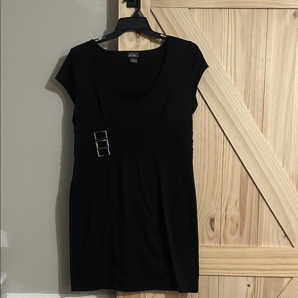 Dots Black Mini Dress with Silver Buckle Detail